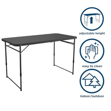 COSCO 4 ft. Fold-in-Half Adjustable Height Indoor/Outdoor Utility Table, Black - Image 8
