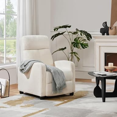 Topeakmart Fabric Recliner Chair Adjustable Modern Single Sofa Chair with Pocket Spring Living Room Bedroom Home Theater Ivory - Image 9