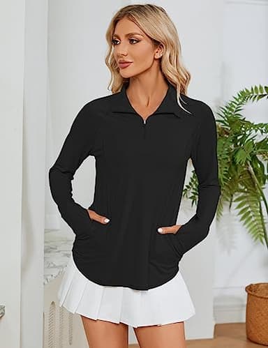LOMON Women UPF 50+ Cool Shirts Lightweight Pullover 1/4 Zip Long Sleeve Sun Protection Quick Dry Exercise Tops(Black,M) - Image 5