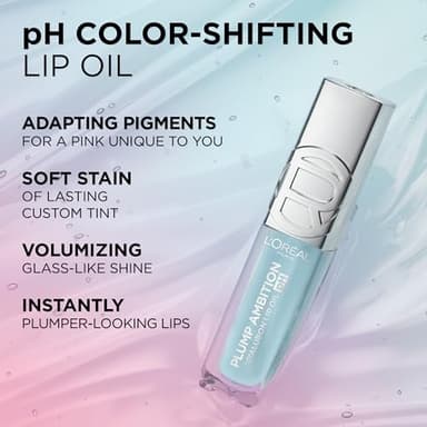 L'Oreal Paris Plump Ambition pH Hyaluron Lip Oil, Color Shifting Lip Tint with 24HR Hydration, Volumizing Shine and Lasting Color, 020 pH Rosé - Image 5