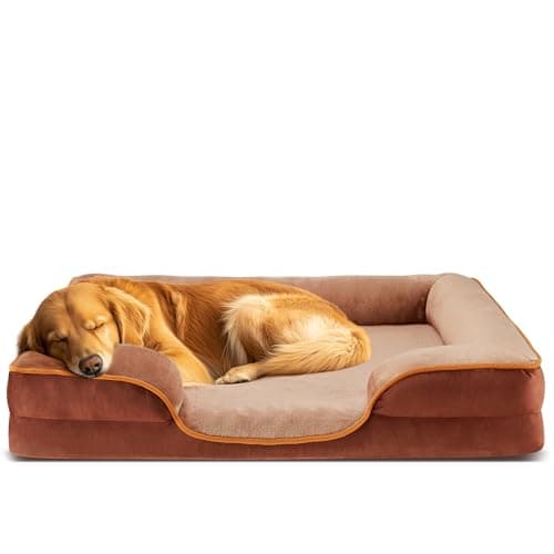 DUMOS Orthopedic Dog Bed, Washable Dog Couch Bed with Removable Cover, Waterproof Pet Bed for Medium Size Dogs, Memory Foam Pet Bed Non-Slip Base, Brown - Image 1