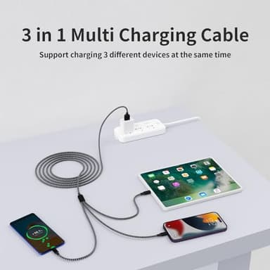Multi Charging Cable,(2Pack 4FT) 3 in 1 Charging Cable for Multiple Devices, Nylon Braided Universal Charger Phone Charger Cord with Type-C,Micro USB,IP Port for iPhone16/15 Series/Phone&Pad - Image 7