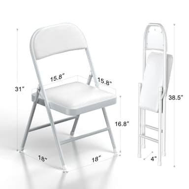 Nazhura 4 Pack Folding Chairs with Padded Cushion and Back, Khaki Metal Chairs with Comfortable Cushion and Durable Steel Frame for Home and Office, for Indoor and Outdoor Events (White, 4 Pack) - Image 3