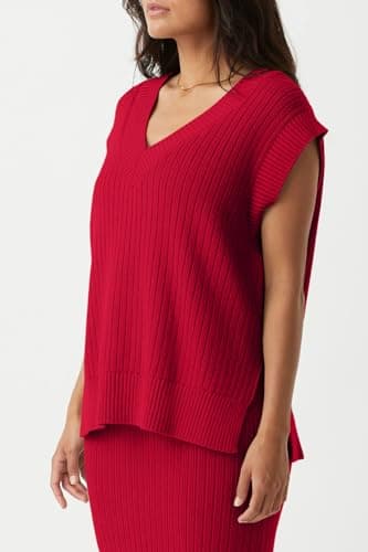 Saodimallsu Womens V Neck Sweater Vest Oversized Ribbed Knit Sleeveless Casual Loose Fit Pullover Tank Top Red - Image 2