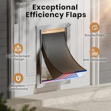 VOSOIR Dog Door, All Aluminum Large Dog Door, Heavy Duty Doggy Doggie Pet Door for Install in Interior Exterior Doors or Wall, 2 Magnetic Flaps, Energy Efficient, Closing Panel for Pets Up to 110Lb - Image 3