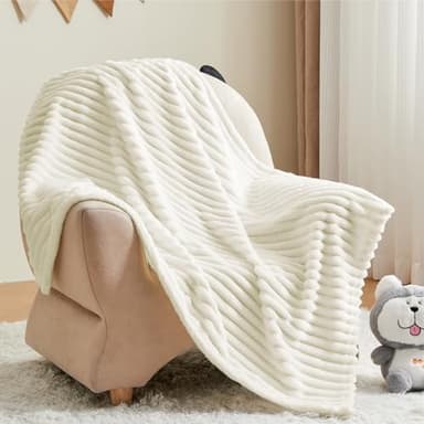 BEDELITE Baby Blankets for Boys Girls 30"x 40" - 3D Ribbed Jacquard Cute Fuzzy Fleece Blanket, Warm and Breathable Soft Cozy Infant Toddler Blanket for Newborn All Seasons Suitable, Cream - Image 1