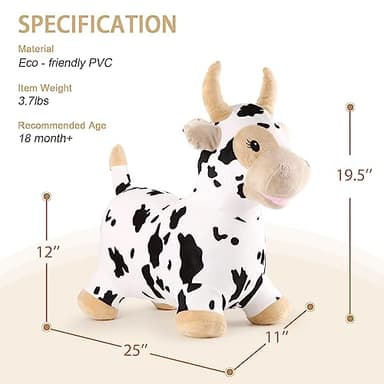 INPANY Bouncy Cow Farm Animal Hopper Toys, Toddler Plush Bouncing Inflatable Bouncer, Ride on Hopping Horse, Indoor Outdoor Cowboy Rodeo Birthday Party Decorations Gifts for 2 3 4 Year Old Girls Boys - Image 3
