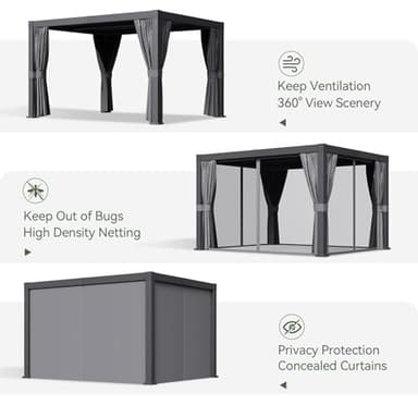 Aoxun Louvered Pergola 10' x 12' Outdoor Aluminum Pergola with Adjustable Top for Decks, Gardens and Backyards, Gray - Image 5