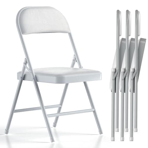 Nazhura 4 Pack Folding Chairs with Padded Cushion and Back, Khaki Metal Chairs with Comfortable Cushion and Durable Steel Frame for Home and Office, for Indoor and Outdoor Events (White, 4 Pack) - Image 1