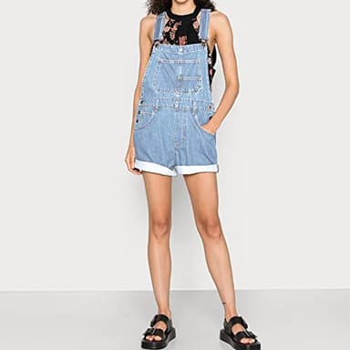 Talakeno Women's Casual Denim Bib Overall Shorts Adjustable Straps Cuffed Hem Shortall Rompers(Blue,S) - Image 6