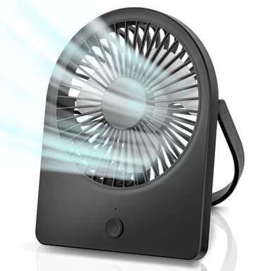 buywoo Portable USB Desk Mini FAN, USB-A Corded Powered Small Personal Fan, Foldable Office Desk Accessories for Home, Desktop, 3-speed Hangable Cruise Essentials with Strong Wind, Black - Image 1
