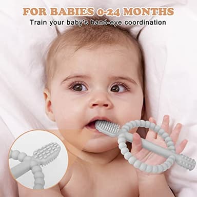 Baby Teething Toys with Easy-Hold Handle, Silicone Infant Toothbrush, Textured On Both Sides Helps Massage, Soothe Sore Gums, Teething Toys for Babies 0-6 Months, 6-12 Months Peach Powder & Gray - Image 2