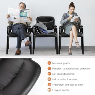 Sweetcrispy Leather Waiting Room Chairs Set of 4,Comfy Guest Chair with Padded Arms for Reception Conference Side Office Desk Home, Inky - Image 6