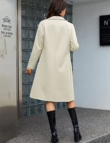Tanming Women's Notch Lapel Double Breasted Wool Blend Mid Long Pea Trench Coat (Beige-L) - Image 4