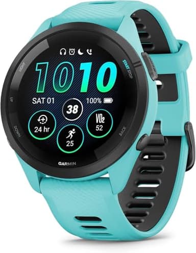 Garmin Forerunner 265 Running Smartwatch, Colorful AMOLED Display, Training Metrics and Recovery Insights, Aqua and Black (Renewed) - Image 1