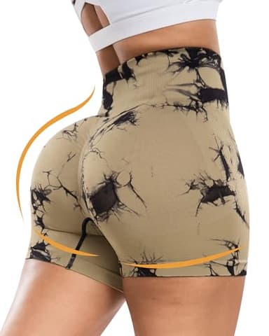 CHRLEISURE Women's 4 Packs Workout Gym Shorts, High Waisted Butt Lifting Scrunch Butt Seamless Booty Shorts(Black,Tie Dyed Cassis/Khaki/MGreen, 2XL) - Image 2