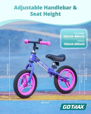 Gotrax KS12 Balance Bike, 12" Toddlers Push Bike with LED Light, Adjustable Seat & Handlebar, Flat-Free Tires & Easy Assembly Kids Bicycle, Lightweight & No Pedal, Gift for Boys Girls, Purple - Image 6