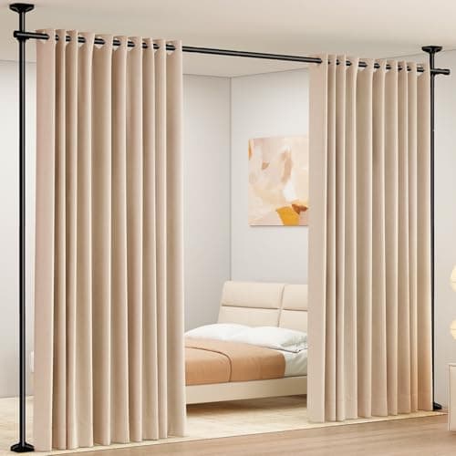 SUNALLY Room Divider Curtain Rod, No Drilling Room Separator for Space Partition Adjustable 4-10ft(H) 28-70inch(W) Heavy Duty Temporary Wall Divider Floor to Ceiling Tension Rod, Black - Image 1