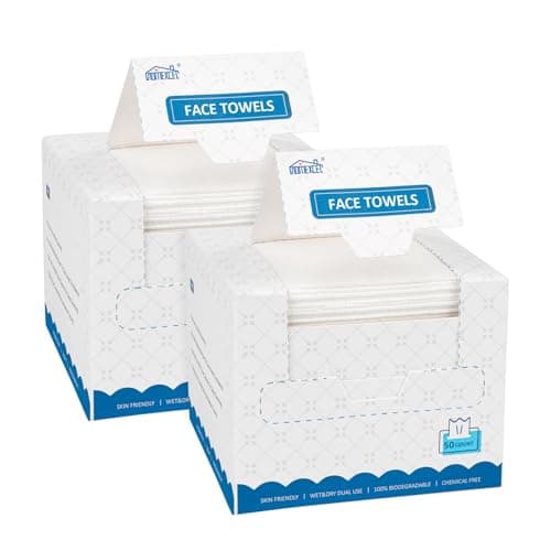 HOMEXCEL Face Towels, 100 Count (2 Box) Disposable Face Towelettes, Biodegradable Makeup Remover Dry Wipes, Super Soft Clean Facial Towels Wash Cloth for Sensitive Skin - Image 1