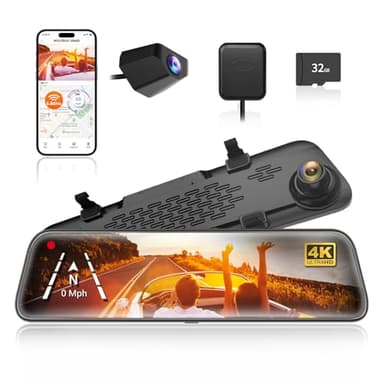 WOLFBOX G840S 12" 4K Mirror Dash Cam Backup Camera, 5.8GHz WiFi Smart Rearview Mirror for Cars & Trucks, Front and Rear View Dual Cameras, Night Vision, Parking Assistance, Included 32GB Card & GPS - Image 1