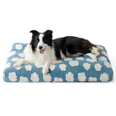 Lesure Cute Large Dog Bed for Crate-Thick Shredded Chopped Foam Pet Bed Indoor with Removable Washable Cover, Modern Fuzzy Plush & Anti Slip Bottom, Blue - Image 1