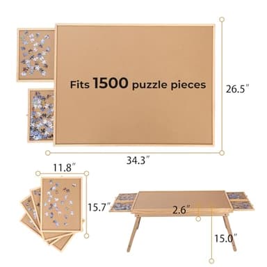 Yacona Puzzle Board 1500 Pieces,34.3”x 26.5” Jigsaw Puzzle Table with 4 Drawers and Cover,Portable Board Game Table with Folding Legs for Adults and Teens with No Installation Required - Image 6