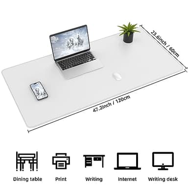 Leather Desk Protector, 47in*23.7in Large Mat with Natural Cork & PU Leather, Mouse Pad, Non-Slip Office Mat, Waterproof Writing Pad for Office and Home (Ivory White) - Image 3