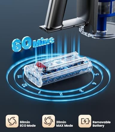 Cordless Vacuum Cleaner, 500W/40Kpa Vacuum Cleaners for Home, 60Mins Stick Vacuum with LED Display, Anti-Tangle & Wall Mount Charging, 8 in 1 Lightweight Vacuum for Hard Floors Carpet Pet Hair - Image 5