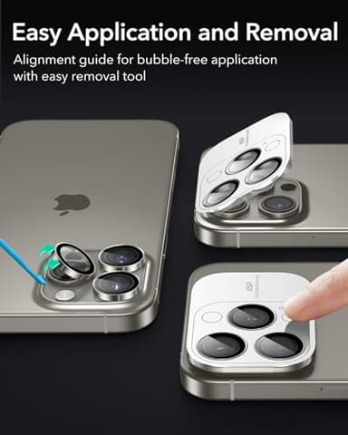 ESR for iPhone 17 Pro Max/17 Pro/16 Pro Max/16 Pro/15 Pro Max/15 Pro/14 Pro Max/14 Pro Camera Lens Protector, Ultra-tough HD Individual Lens Protectors, Ultra-thin Tempered Glass, 1 Pack, Titanium - Image 6