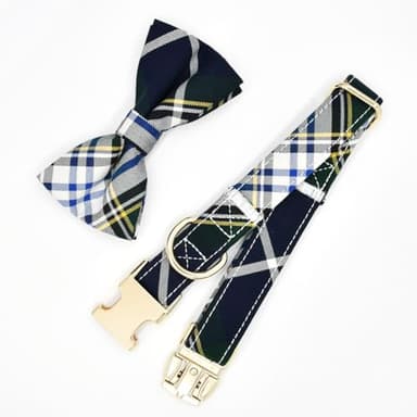 Kamercy Dog Collar with Bow Tie Set, Green, White and Yellow Color Weave Plaid - Image 5