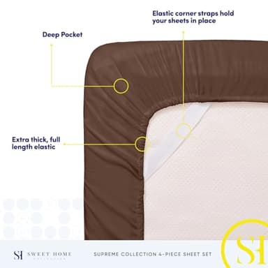 Queen Size Bed Sheets - Breathable Luxury Sheets with Full Elastic & Secure Corner Straps Built In - 1800 Supreme Collection Extra Soft Deep Pocket Bedding Set, Sheet Set, Queen, Brown - Image 5