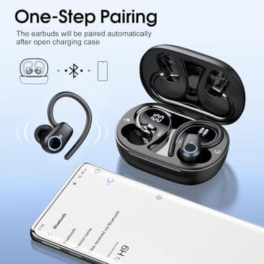 Wireless Earbuds, 2023 Bluetooth Headphones 5.3 Sport, 50H Ear buds with Earhooks, Dual LED DisplayBluetooth Earbuds, Deep Bass Stereo Noise Cancelling Headphones, IP7 Waterproof Running Earphones - Image 4