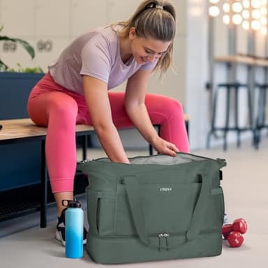 ETRONIK Gym Bag for Women, 47L Carry On Travel Duffel Bag with Shoes Compartment, Weekender Overnight Bag with Wet Pocket & USB Charging Port for Women, Travel, Gym, Weekend, Large Size (Dark Green) - Image 2