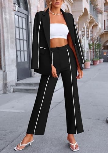 PRETTYGARDEN Women's Fall Spring 2 Piece Blazer Outfits Business Casual Oversized Jacket Wide Leg Work Pants Dressy Suit Set (Black,Small) - Image 4