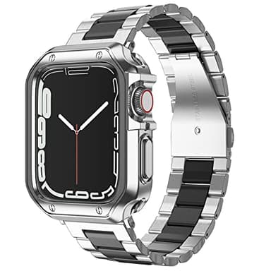 Designed for Apple Watch Band and Case, Stainless Steel Metal Chain with TPU Cover, Smart-Watch Link Bracelet Strap, Wrist-Band for i-Watch Series 9 8 7 6 5 4 3 2 1 SE, 41mm 40mm 38mm, Silver+Black - Image 1