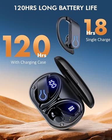 CoolJumper Wireless Bluetooth Earbuds 120H Playtime Bluetooth 5.3 Ear Buds for Sports, Hi-fi Stereo Earphones with LED Display Charging Case, Headphones for Running/Workout Audifonos inalambricos - Image 2