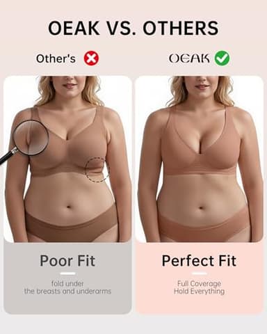 OEAK Womens Deep V Bras Wireless Comfortable Bra Supportive No Underwire Bras Tshirt Push Up Bralettes Plunge Seamless Bra Latte XS - Image 4