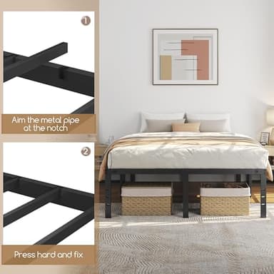 Yaheetech 18 Inch Tall Metal Bed Frame Queen Platform Bed Frame with Storage Space,Sturdy Slat Support,Easy Assembly,No Box Spring Needed,Black - Image 6