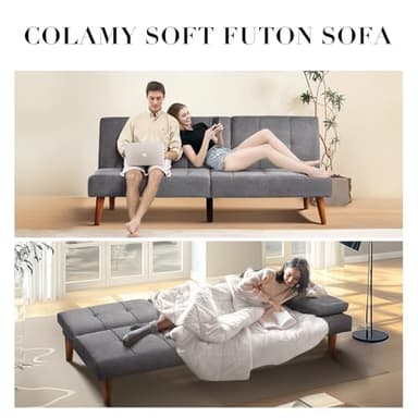 COLAMY Futon Sofa Bed-Fabric Small Couch, Small Lounge Convertible with 2 Cup Holders, Removable Soft Armrest, Adjustable Backrest for Dorm/Bedroom/College - Image 4