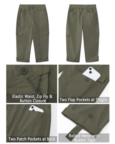 GRAPENT Women's Cropped Capris Summer Cargo Pants - Grey Army Green Medium Size 8-10 - Image 6