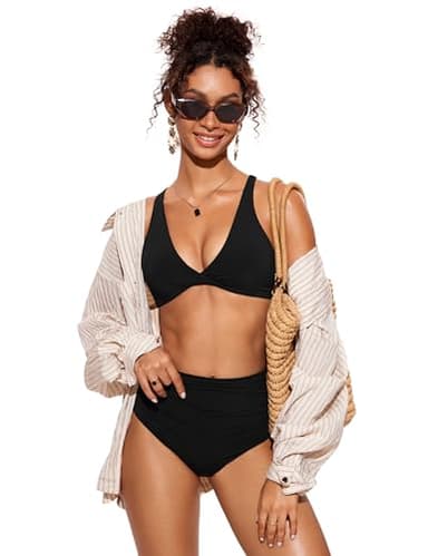 CRZ YOGA Womens V Neck Bikini Tops Twist Front Triangle Sexy Bathing Suit Criss Cross Back Swimsuit Padded Black Large - Image 3