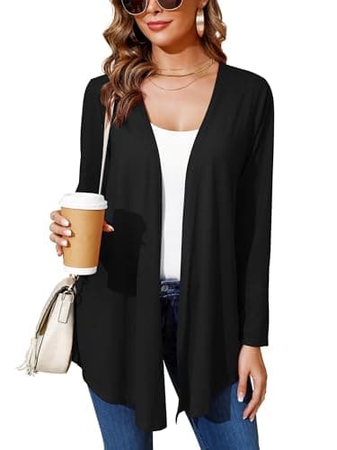 Ylhystrical Lightweight Cardigan for Women Drape Shrugs Black Small Open Front Long Sleeve Lightweight Casual Soft Jacket Drape Cover Ups Spring Summer Shawl Kimono Wraps - Image 1