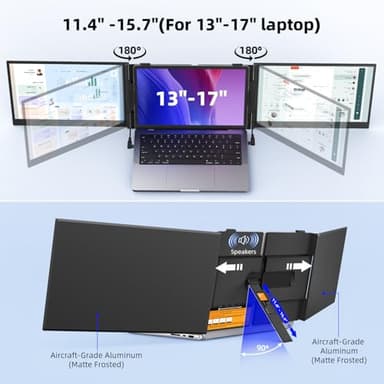 14" Triple Laptop Screen Extender - Ultra Thin & Lightweight (2.2lb) Portable Monitor For Laptop, FHD 1080P Travel Display 13-17" Laptops, Plug & Play USB-C/HDMI, Aluminum Extended Screen for Mac/Win - Image 5