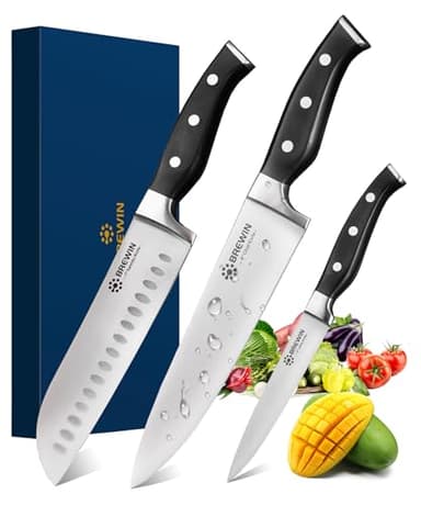 Brewin Professional Kitchen Knives, 3PC Chef Knife Set Sharp Knives for Kitchen High Carbon Stainless Steel, Japanese Cooking Knife with Gift Box - Image 1
