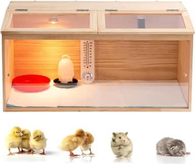 Large Wooden Chicken Brooder Box with Bulb Set and Thermometer - Brooder Box for Chicks Indoor Accommodates Up to 12 Chicks - Ideal for Chickens, Ducks, Quails, Hamsters, and Lizards(32x16x16 Inches) - Image 1