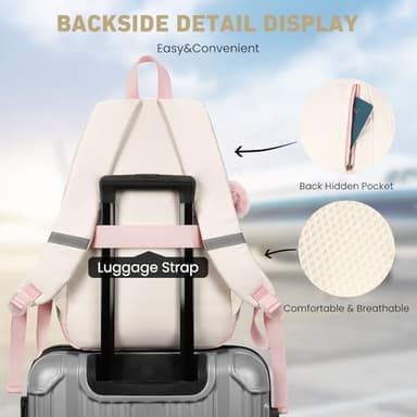 WINDARS School Backpack for Teen Girls, Cute College Backpacks for Women Students Aesthetic Bookbag Large 15.6 Inch Laptop Bag Middle School Travel Back Pack (Pink Beige) - Image 5