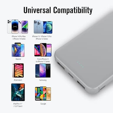 VANYUST Portable Charger, 10000mAh 5V/3A Power Bank, USB-C in&Out Fast Charging Battery Pack, External Powerbank Compatible with iPhone 16 15 14 13 12 Samsung S22 S21 Google iPad etc (Grey) - Image 6