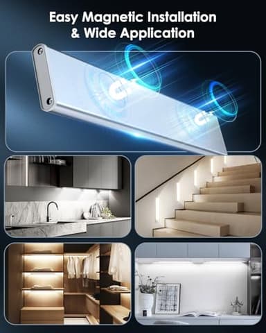 5-Pack Under Cabinet Lighting, 68LED 2000mAh Rechargeable Battery Operated Motion Sensor Light Indoor, 3 Color Wireless Dimmable Closet Lights, Magnetic Under-Counter Light Fixtures for Kitchen, Home - Image 6