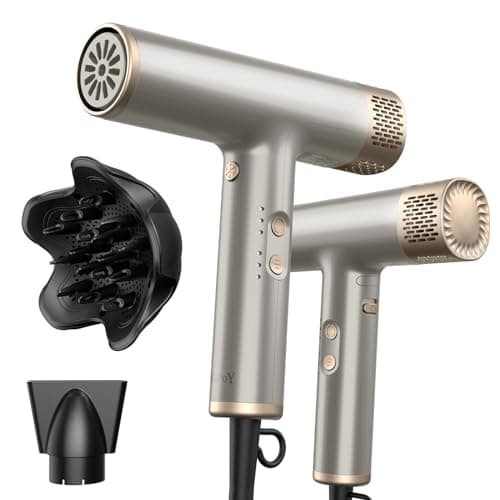 YAPOY Professional Hair Dryer with Diffuser Fast Drying 200 Million Ionic Blow Dryer with 110, 000 RPM High-Speed No Heat Damage Intelligent Thermo-Control Low Noise, Silver