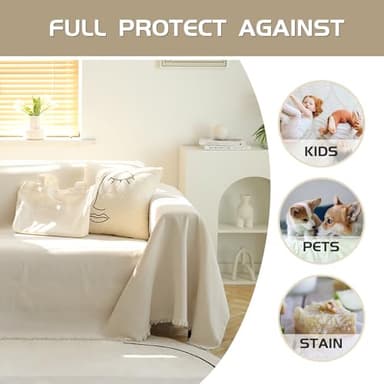MEETSKY Couch Cover Sofa Covers Couch Covers for 3 Cushion Couch Sofa Pet Friendly, L Shaped Sectional Sofa Covers Washable Simply Put Sofa Throw Cover for Dogs, 91" x 134", Beige - Image 3